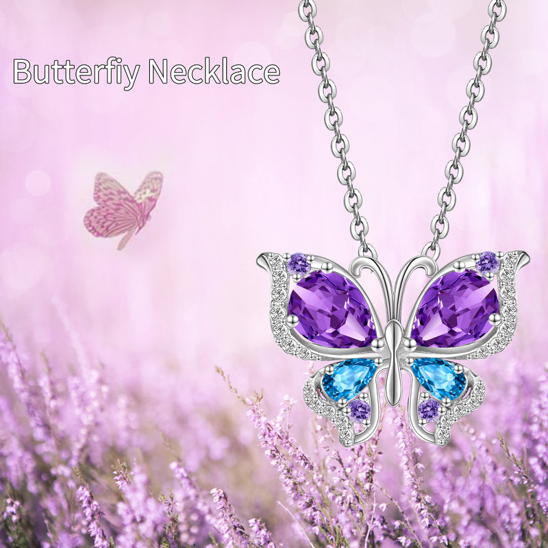 Purple Butterfly Necklaces Sterling Silver