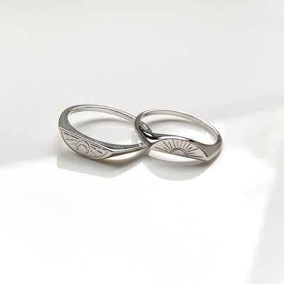 Sun & Moon Sterling Silver Ring Set