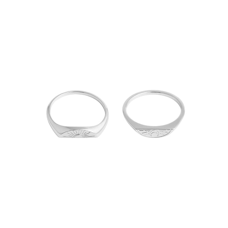 Sun & Moon Sterling Silver Ring Set
