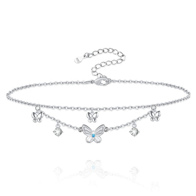 Layered Butterfly Sterling Silver Anklet