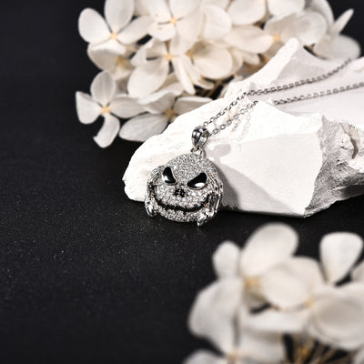 Halloween Pumpkin Skull Sterling Silver Necklace