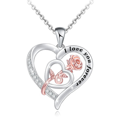 Rose Love Heart Sterling Silver Necklace