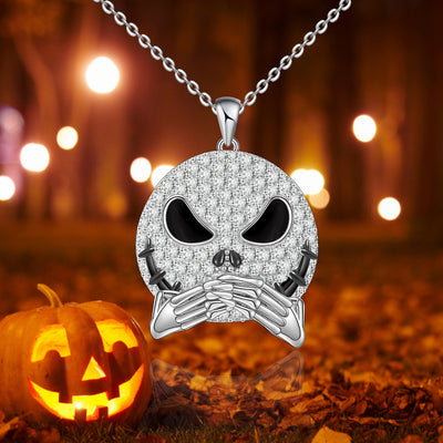 Halloween Pumpkin No Talking Skull Sterling Silver Necklace