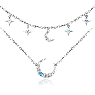 Moon With Star Sterling Silver Layered Necklace