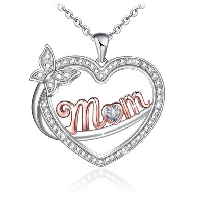 Mom Love Heart Sterling Silver Necklace