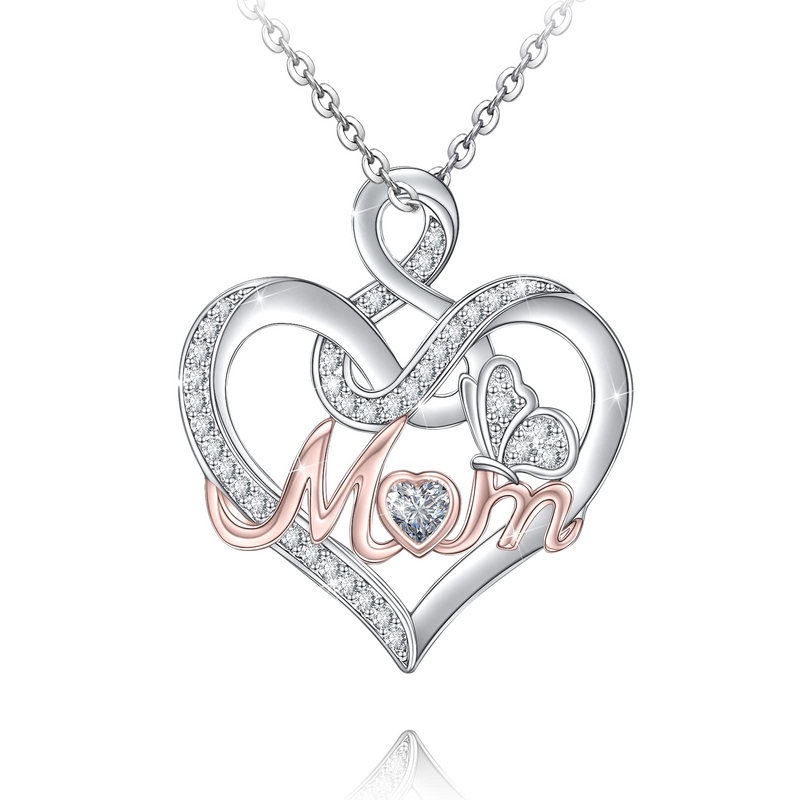 Mom Butterfly Heart Sterling Silver Necklace