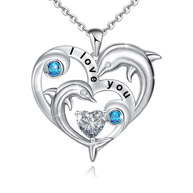 Dolphin Love Heart Sterling Silver Necklace