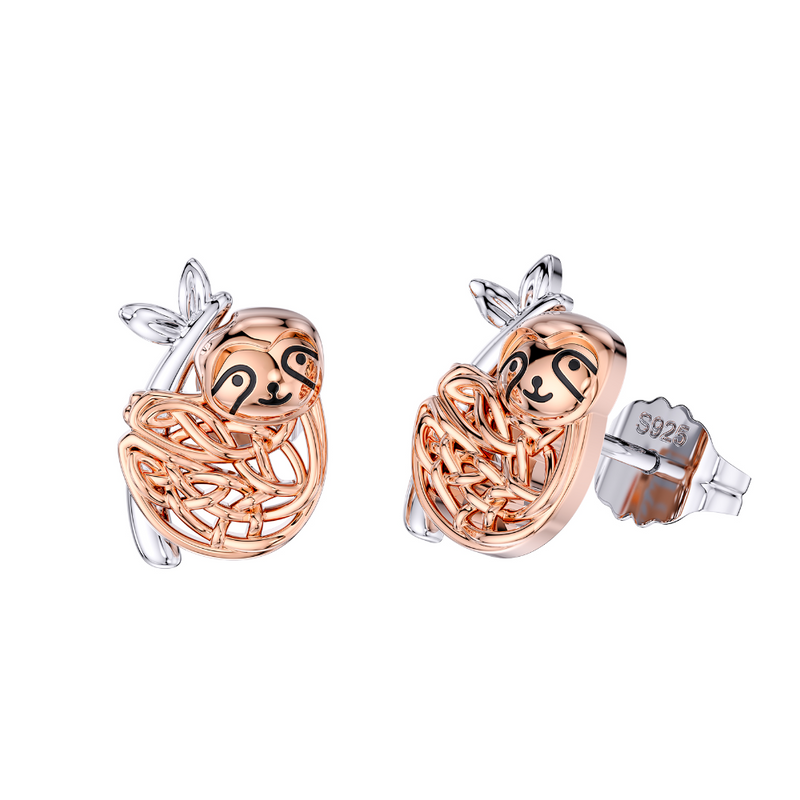 Rose Gold Funny Sloth Stud Earring Sterling Silver