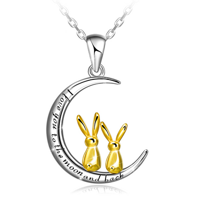 Double Rabbit Moon Sterling Silver Necklace