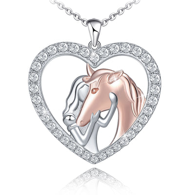 Girl Hugs Horse Heart Sterling Silver Necklace