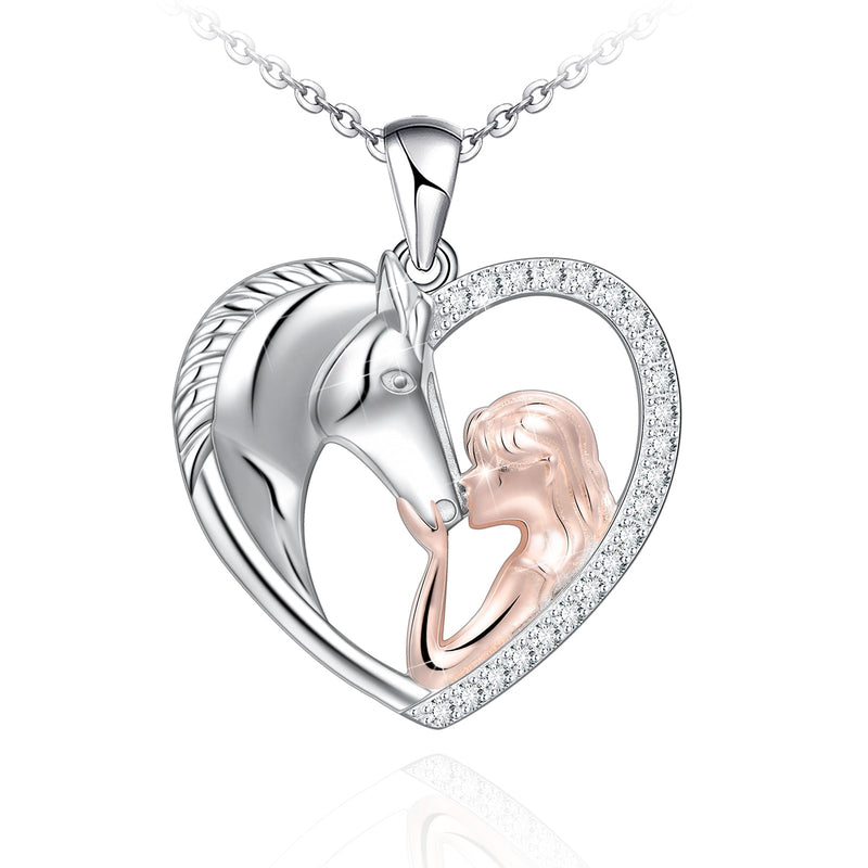 Horse And Girls Love Heart Sterling Sliver Necklace