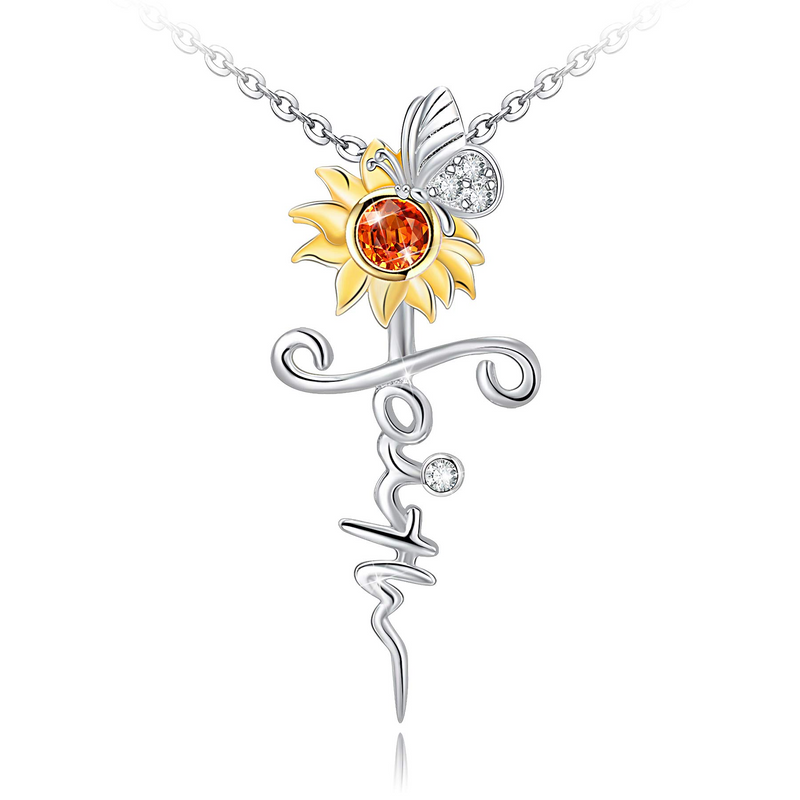 Faith Sunflower Butterfly Cross Sterling Silver Necklace