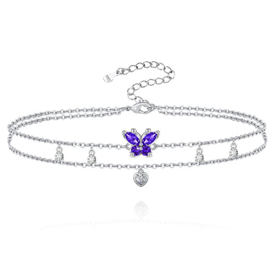 Double Layered Butterflies Sterling Silver Anklet