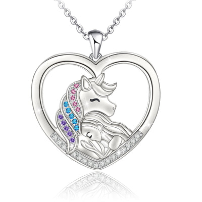 Unicorn and Girl Heart Sterling Silver Necklace