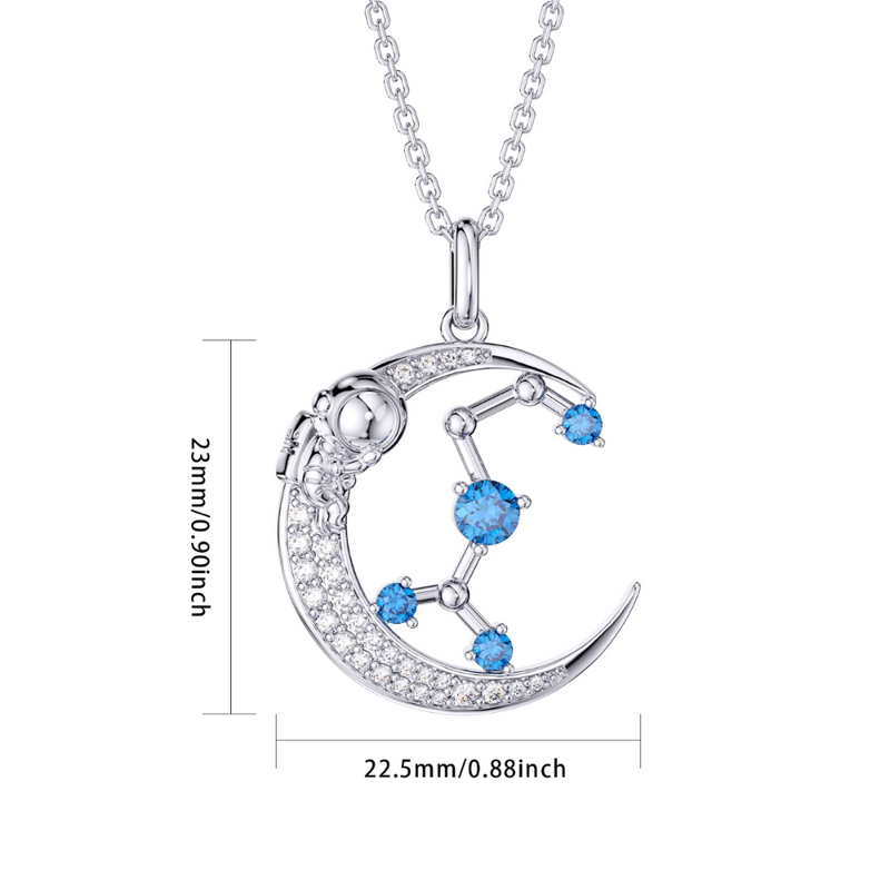 Sagittarius Constellation Zodiac 12 Horoscope Astrology Astronaut On Moon Necklace Sterling Silver