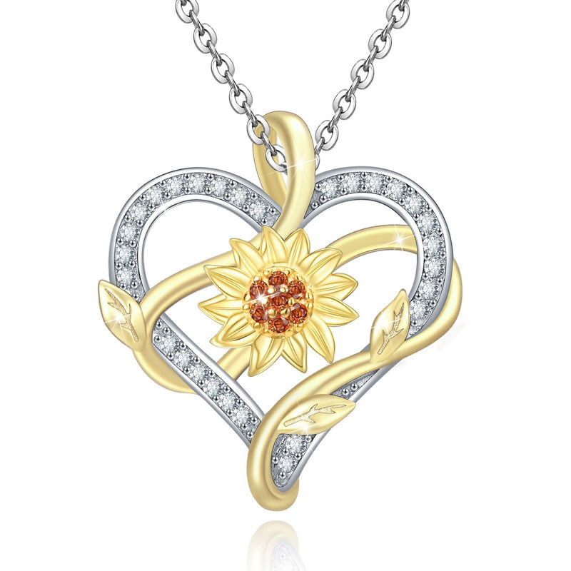 Sunflower Ribbon Heart Sterling Silver Necklace