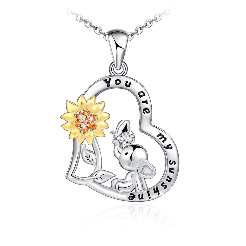 Lucky Elephant Sunflower Sterling Silver Necklace