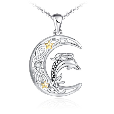 Mermaid And Dolphin Sterling Silver Necklace