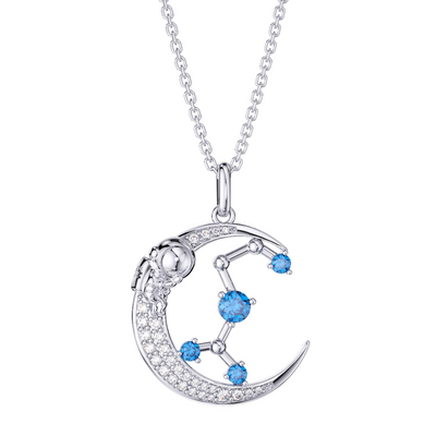 Sagittarius Constellation Zodiac 12 Horoscope Astrology Astronaut On Moon Necklace Sterling Silver