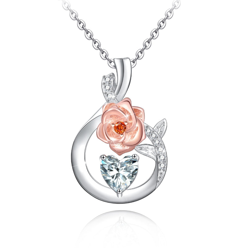 Rose Flower Teardrop Sterling Silver Necklace