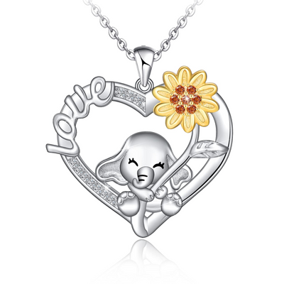 Sunflowers And Elephant Heart Sterling Silver Necklace