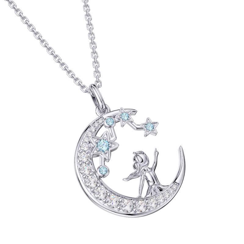 Zodiac Pisces 12 Constellation Birthstone Necklace Sterling Silver