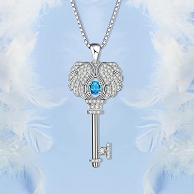 Angel Wings Key Necklace Sterling Silver