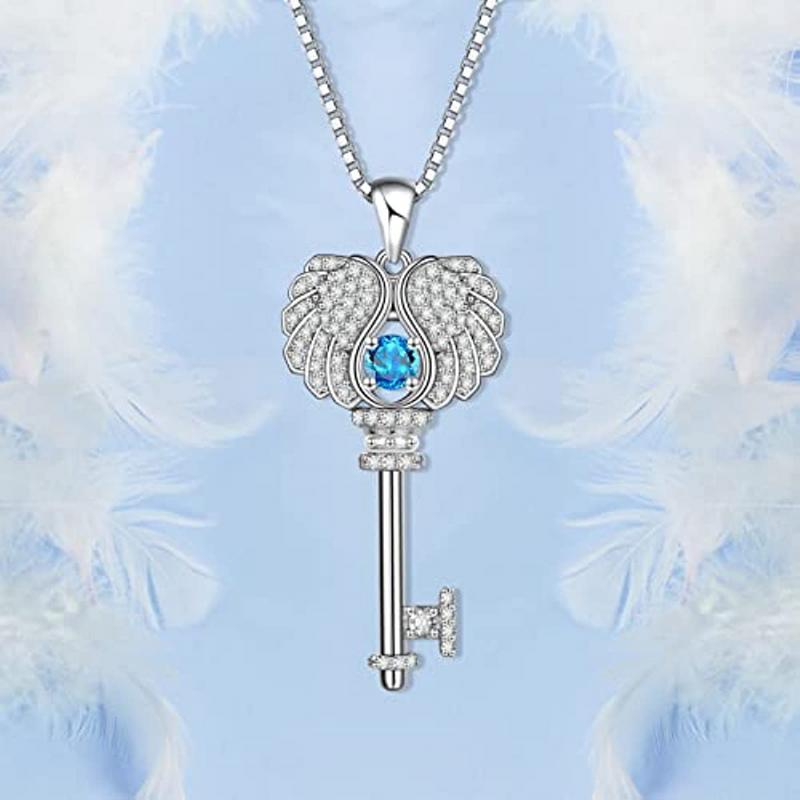 Angel Wings Key Necklace Sterling Silver