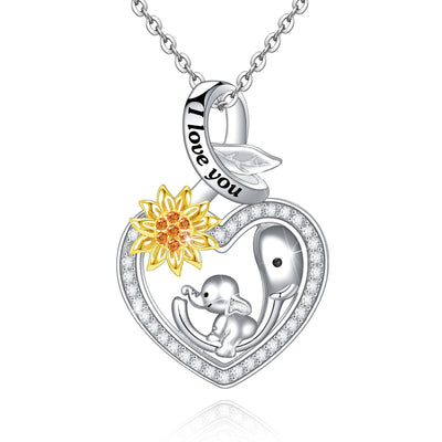 Sunflower Elephant Heart Sterling Silver Necklace