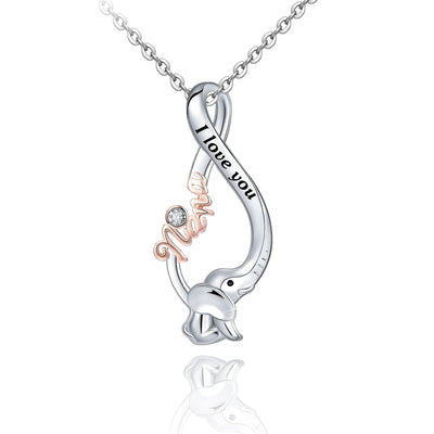 Mother Daughter Elephant Sterling Silver Necklace