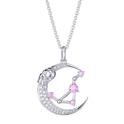 Libra Constellation Zodiac 12 Horoscope Astrology Astronaut On Moon Necklace Sterling Silver