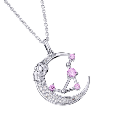 Libra Constellation Zodiac 12 Horoscope Astrology Astronaut On Moon Necklace Sterling Silver