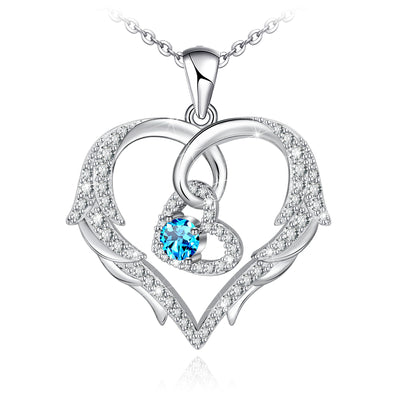 Double Love Heart Angel Wing Sterling Silver Necklace