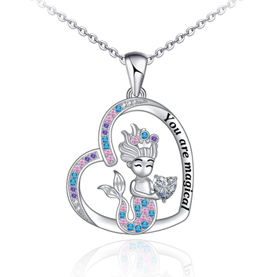 Colorful Mermaid Love Heart Sterling Silver Necklace
