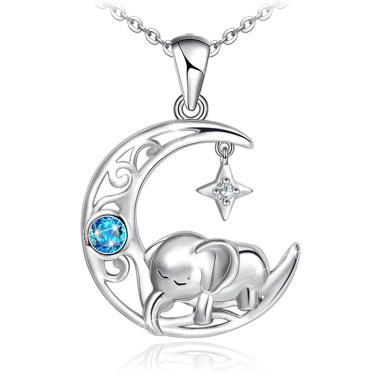 Sleeping Elephant Moon Sterling Silver Necklace