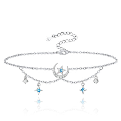 Moon and Star Sterling Silver Anklet