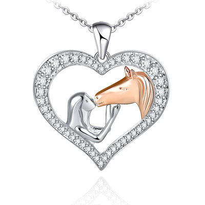 Girls And Horse Heart Sterling Silver Necklace