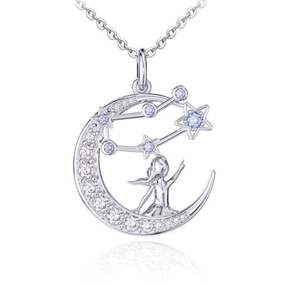 Zodiac Gemini 12 Constellation Birthstone Necklace Sterling Silver