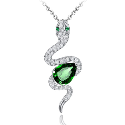 Snake With Round Cubic Zirconia Sterling Silve Necklace