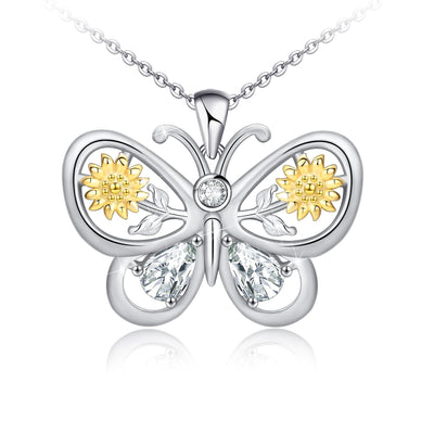 Sunflower Butterfly Sterling Silver Necklace