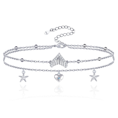 Dolphin Starfish Sterling Silver Anklet