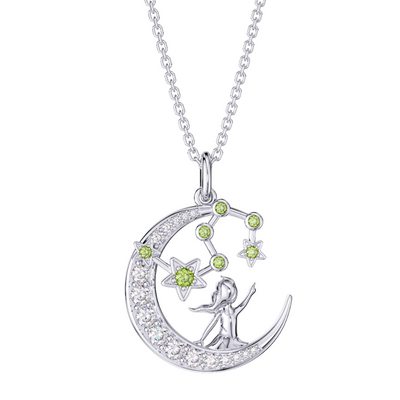 Zodiac Leo 12 Constellation Birthstone Necklace Sterling Silver