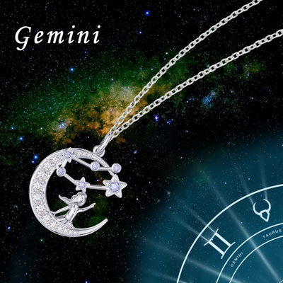 Zodiac Gemini 12 Constellation Birthstone Necklace Sterling Silver