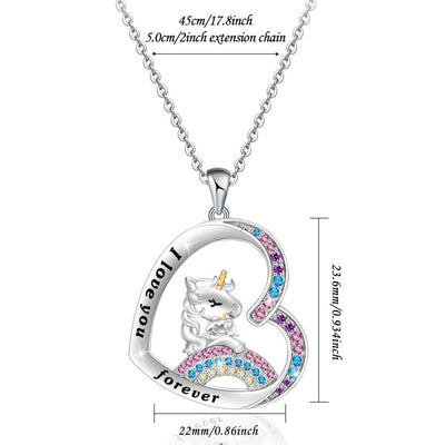 Unicorn Rainbow Heart Sterling Silver Necklace