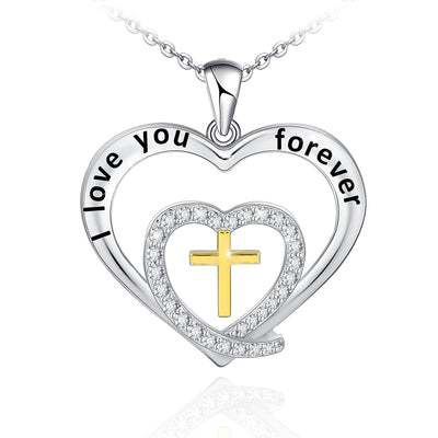 Double Heart Cross Sterling Silver Necklace
