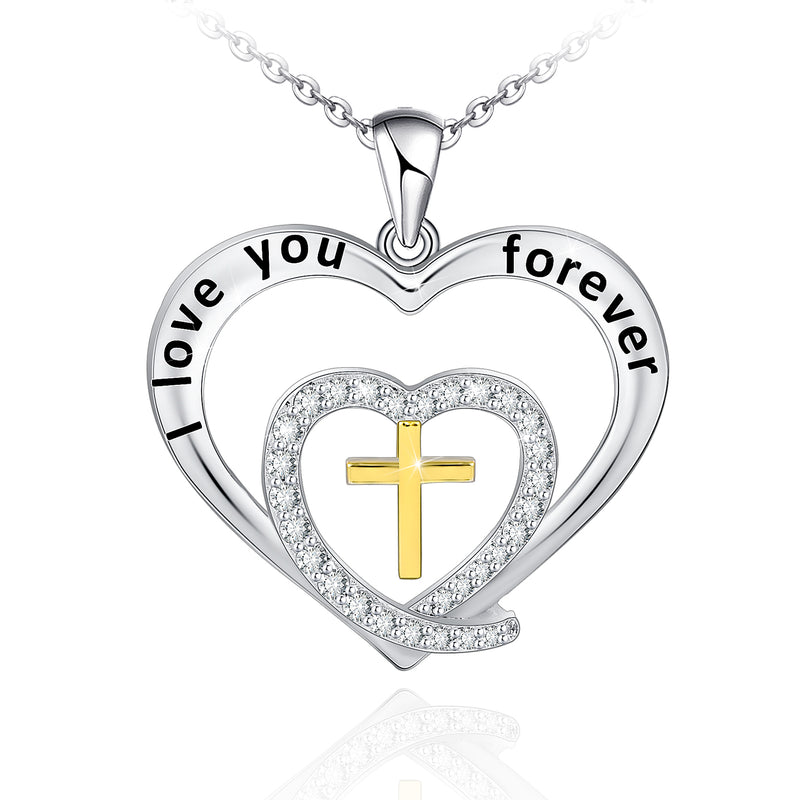 Double Heart Cross Sterling Silver Necklace