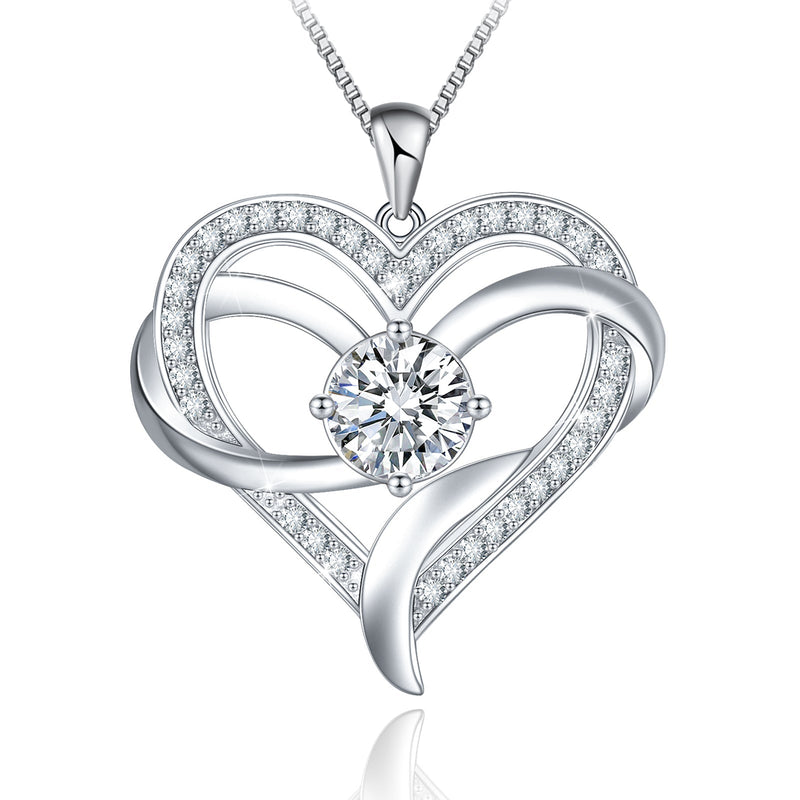 Ribbon Love Heart Sterling Silver Necklaces