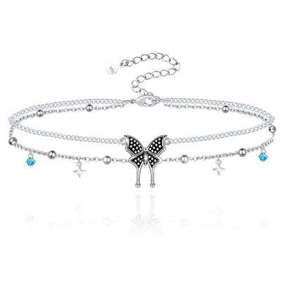 Butterfly Layered Sterling Silver Anklet Bracelet