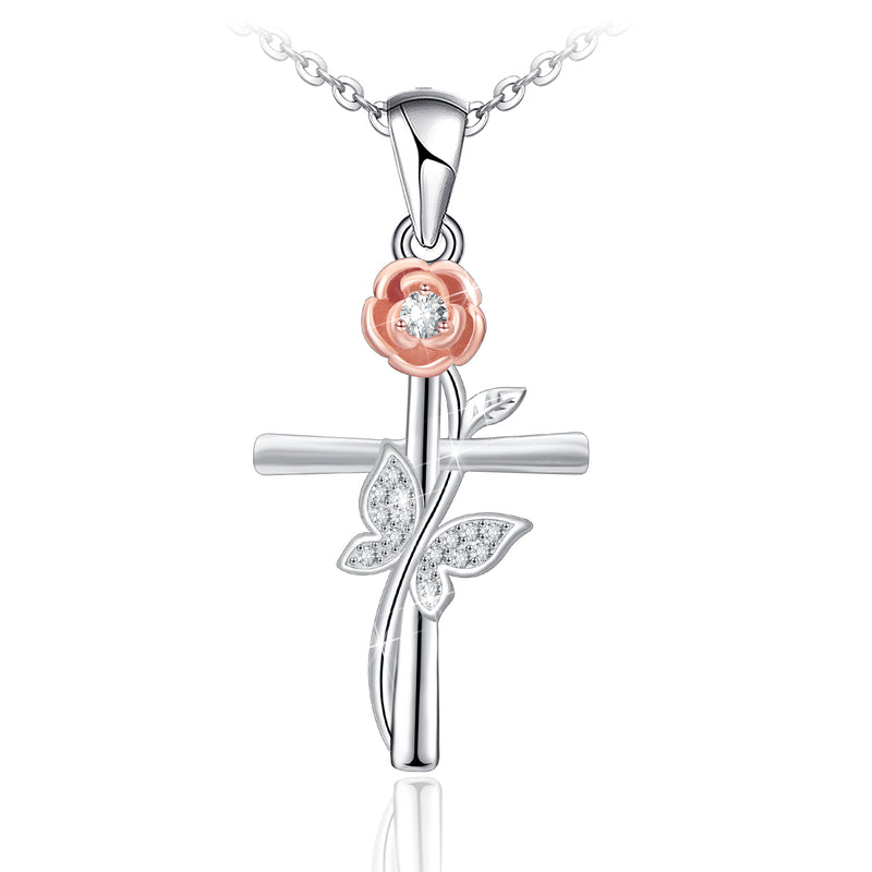 Rose Cross Sterling Silver Necklace