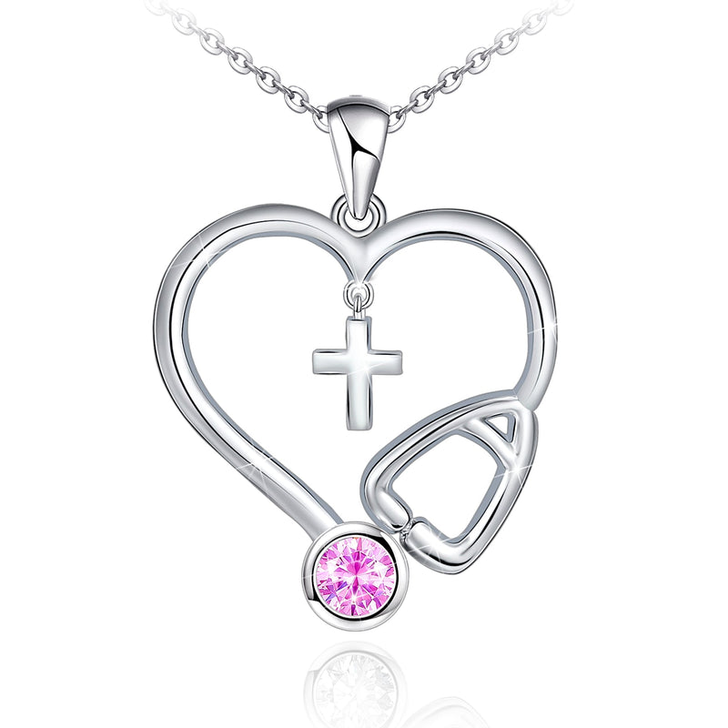 Stethoscope Cross Heart Sterling Silver Necklace